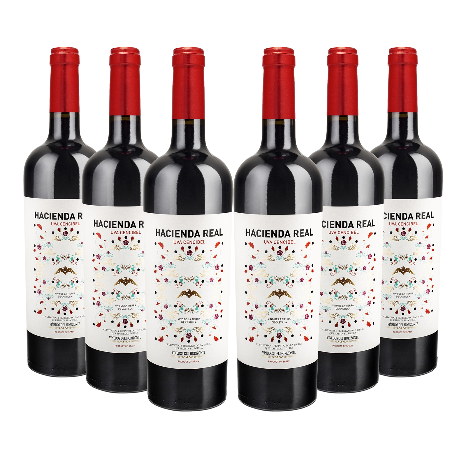 Hacienda Real - Vino tinto Cencibel IGP Vino de la Tierra de Castilla 75cl, 6uds