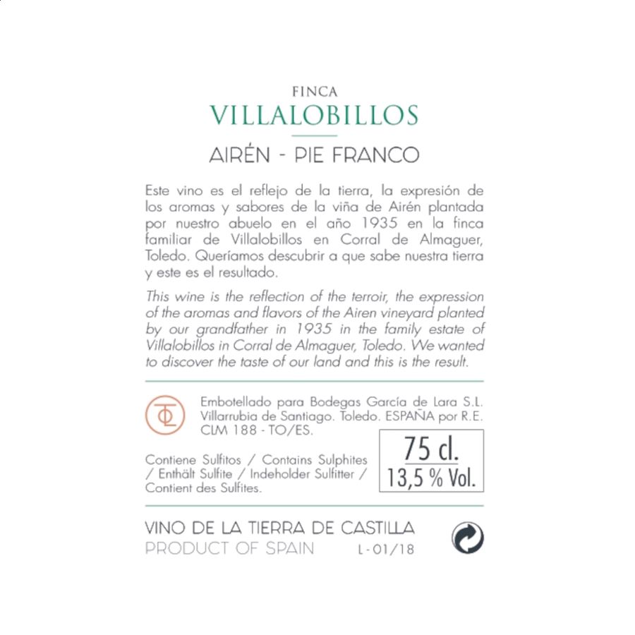 Finca Villalobillos Airén Pie Franco - Vino blanco joven IGP Vino de la Tierra de Castilla 75cl, 6uds