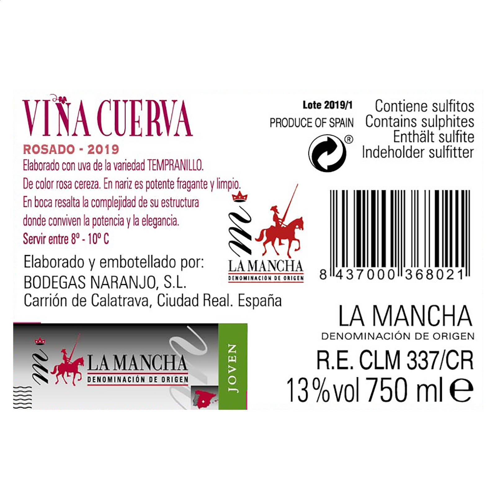 Bodegas Naranjo - Viña Cuerva Rosado D.O.P. La Mancha 75cl, 6uds