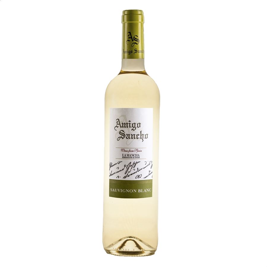 Bodegas San Isidro de Pedro Muñoz - Amigo Sancho Sauvignon Blanc vino blanco D.O.P. La Mancha 75cl, 6uds