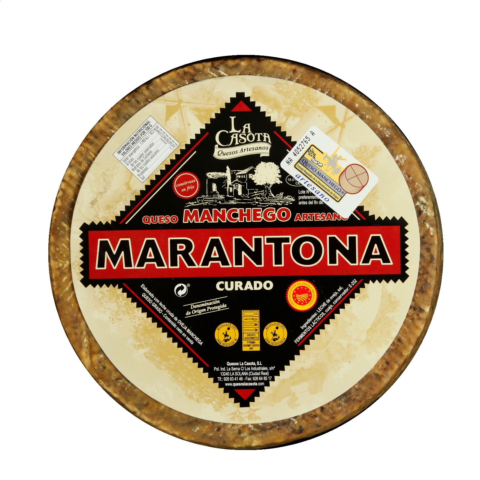 Quesos la Casota - Curado Marantona D.O.P. Queso Manchego de 1kg, 1ud