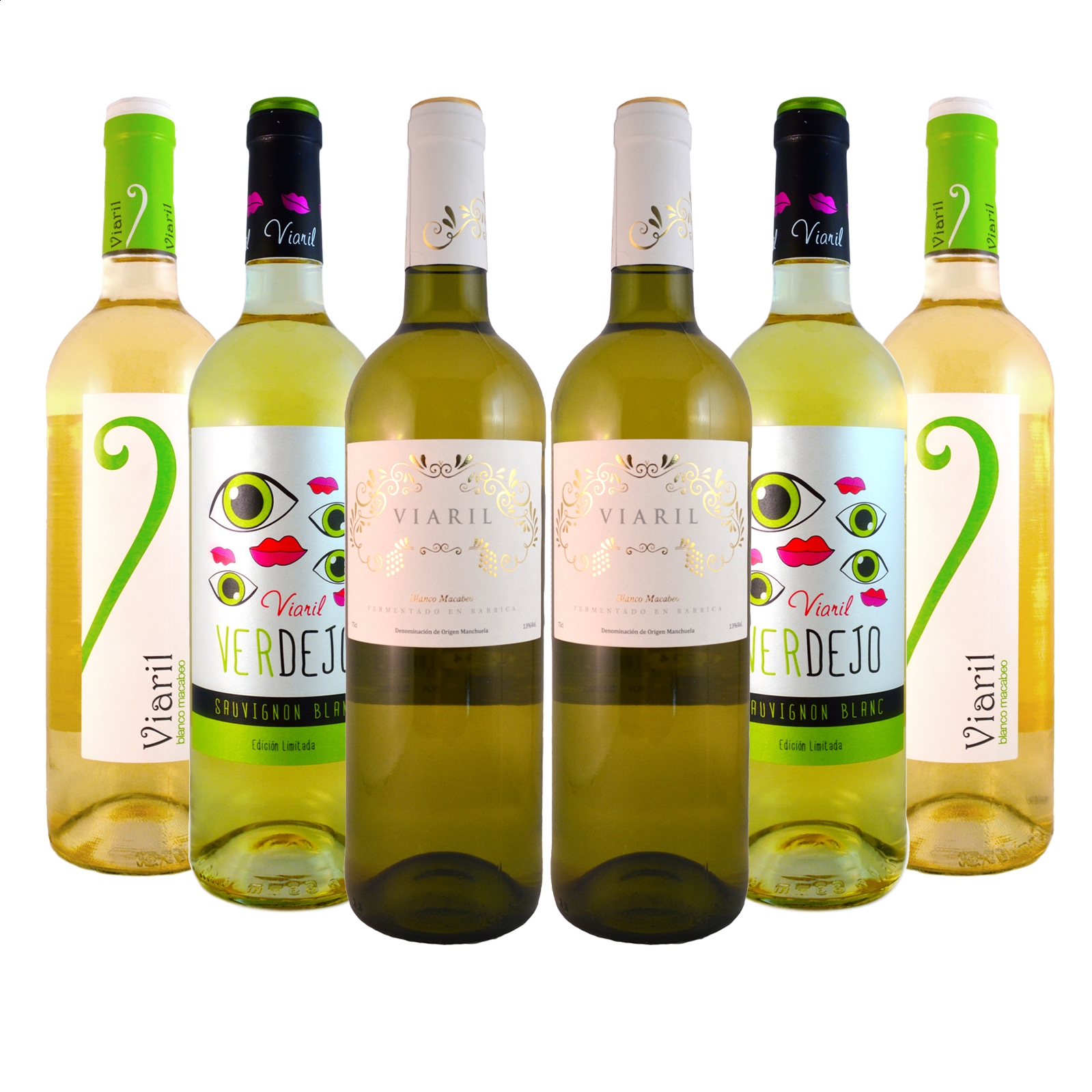 Viaril - Lote variado vino blanco D.O.P. Manchuela, 75cl 6uds