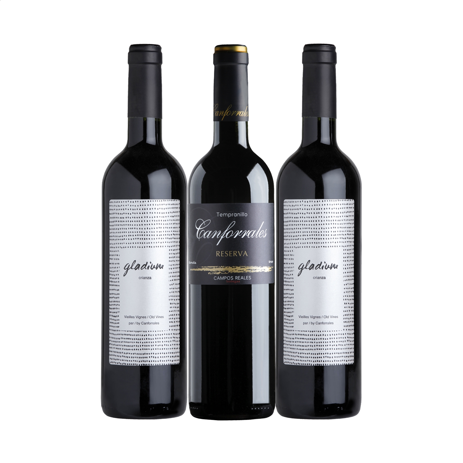 Bodegas Campos Reales – Lote viñas viejas vino tinto Gladium y Canforrales D.O.P. La Mancha 75cl, 3uds