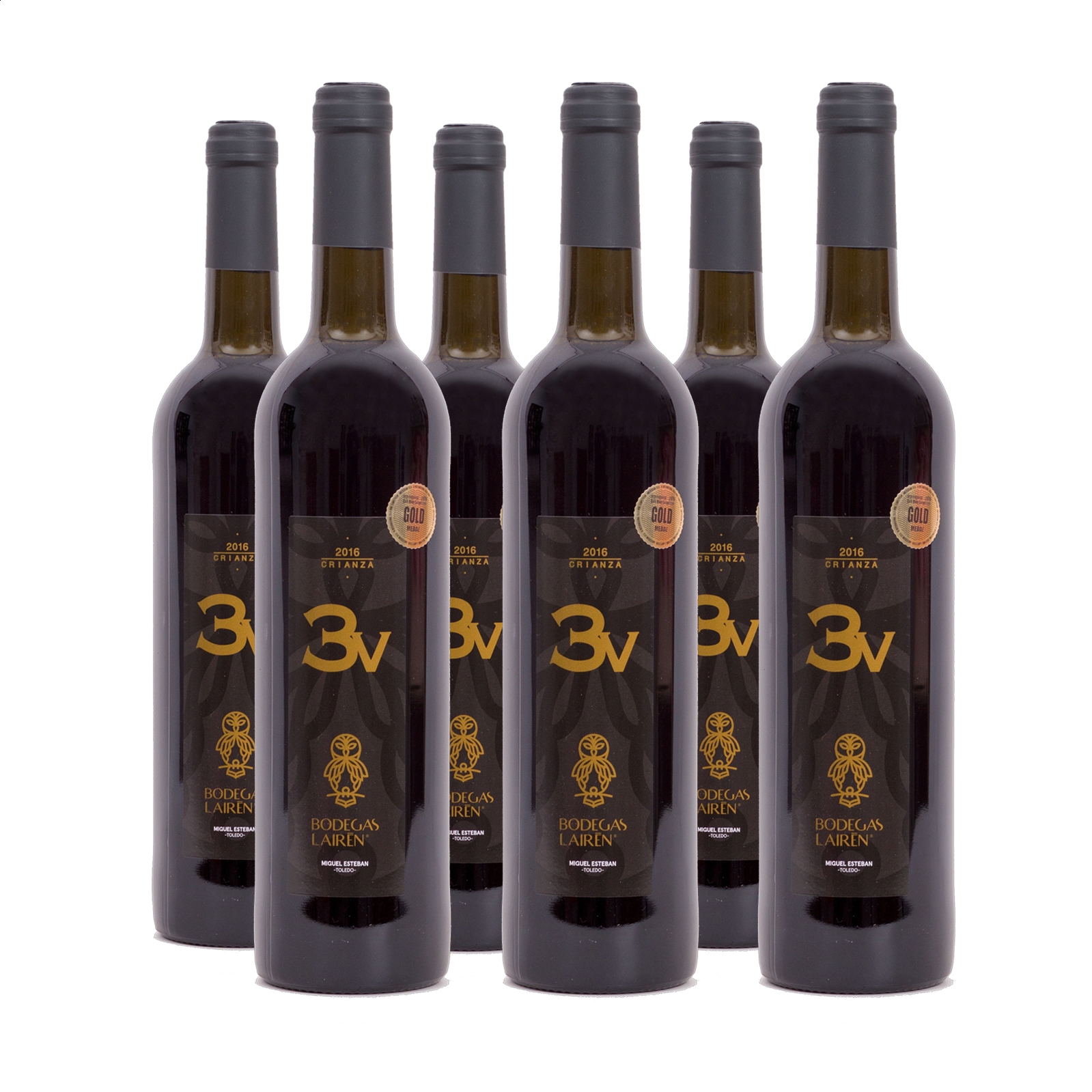 Bodegas Lairén - 3V Tempranillo vino tinto crianza D.O.P La Mancha 75cl, 6uds