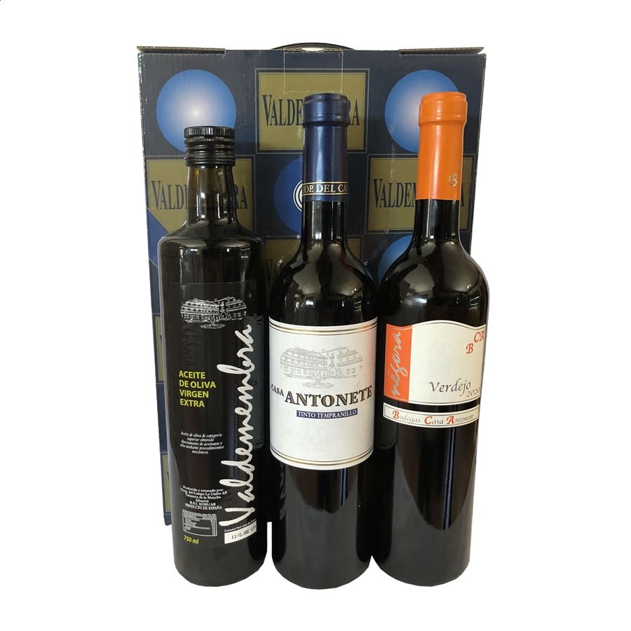 Casa Antonete - Lote variado de vino tinto, blanco y aceite de oliva 75cl, 3uds