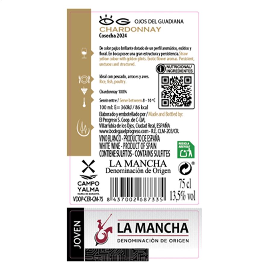Bodegas El Progreso - Ojos del Guadiana Chardonnay vino blanco D.O.P. La Mancha 75cl, 3uds