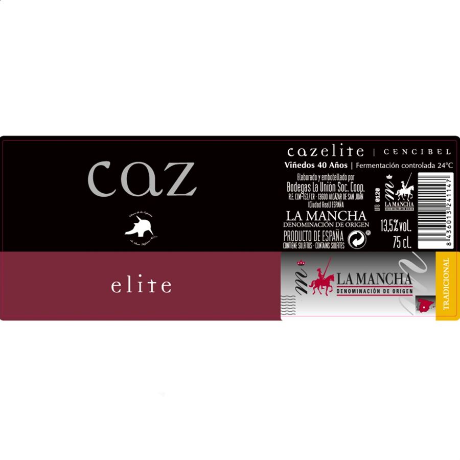 Bodegas la Unión - Caz Élite Cencibel vino tinto D.O.P La Mancha 75cl, 6 uds -