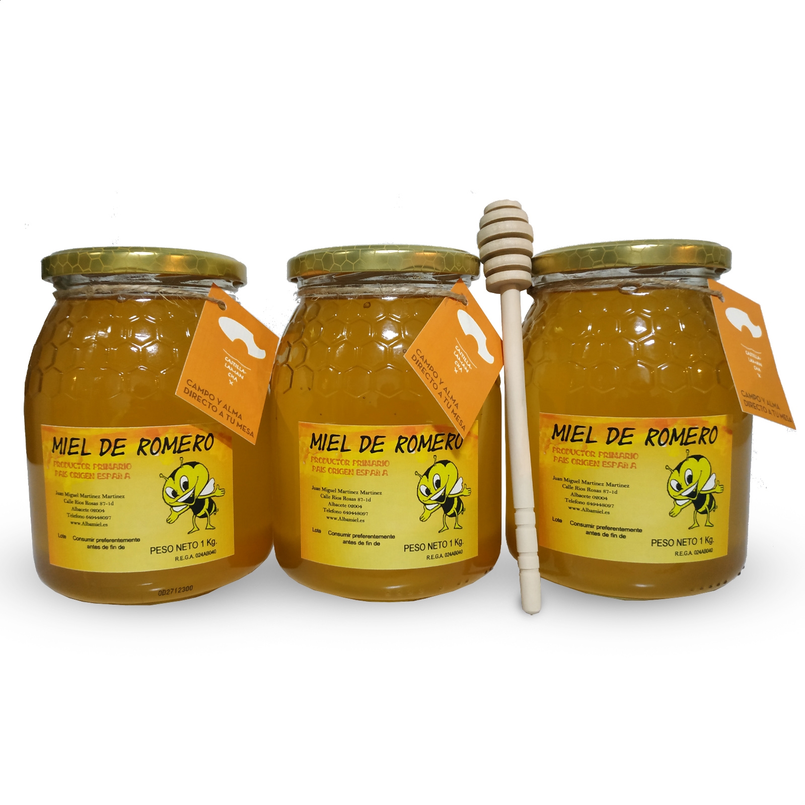 Albamiel - Miel de romero + cuchara de regalo 1Kg, 3uds