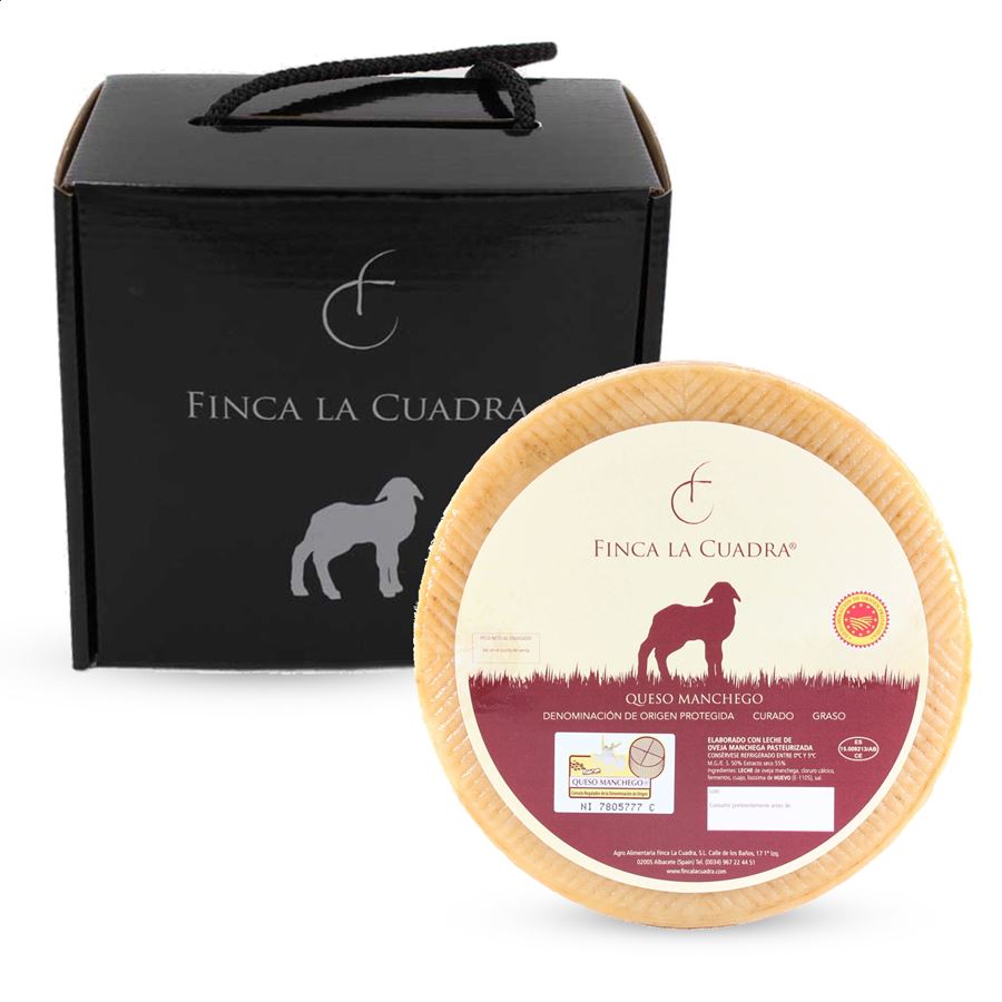 Finca La Cuadra - Queso curado de leche pasteurizada D.O.P. Queso Manchego 2,5Kg, 1ud