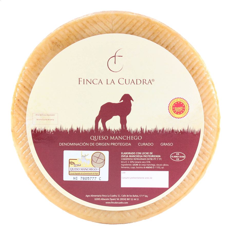 Finca La Cuadra - Queso curado de leche pasteurizada D.O.P. Queso Manchego 2,5Kg, 1ud