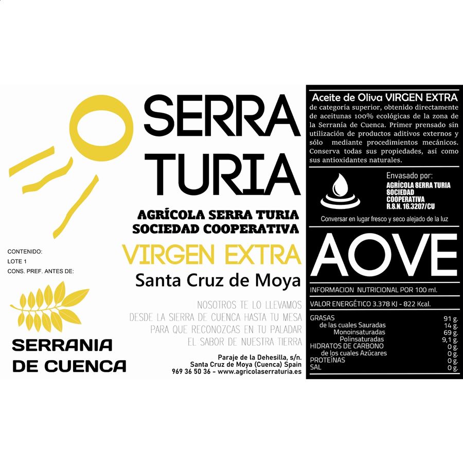 Serra Turia - Aceite de oliva virgen extra 2L, 6uds