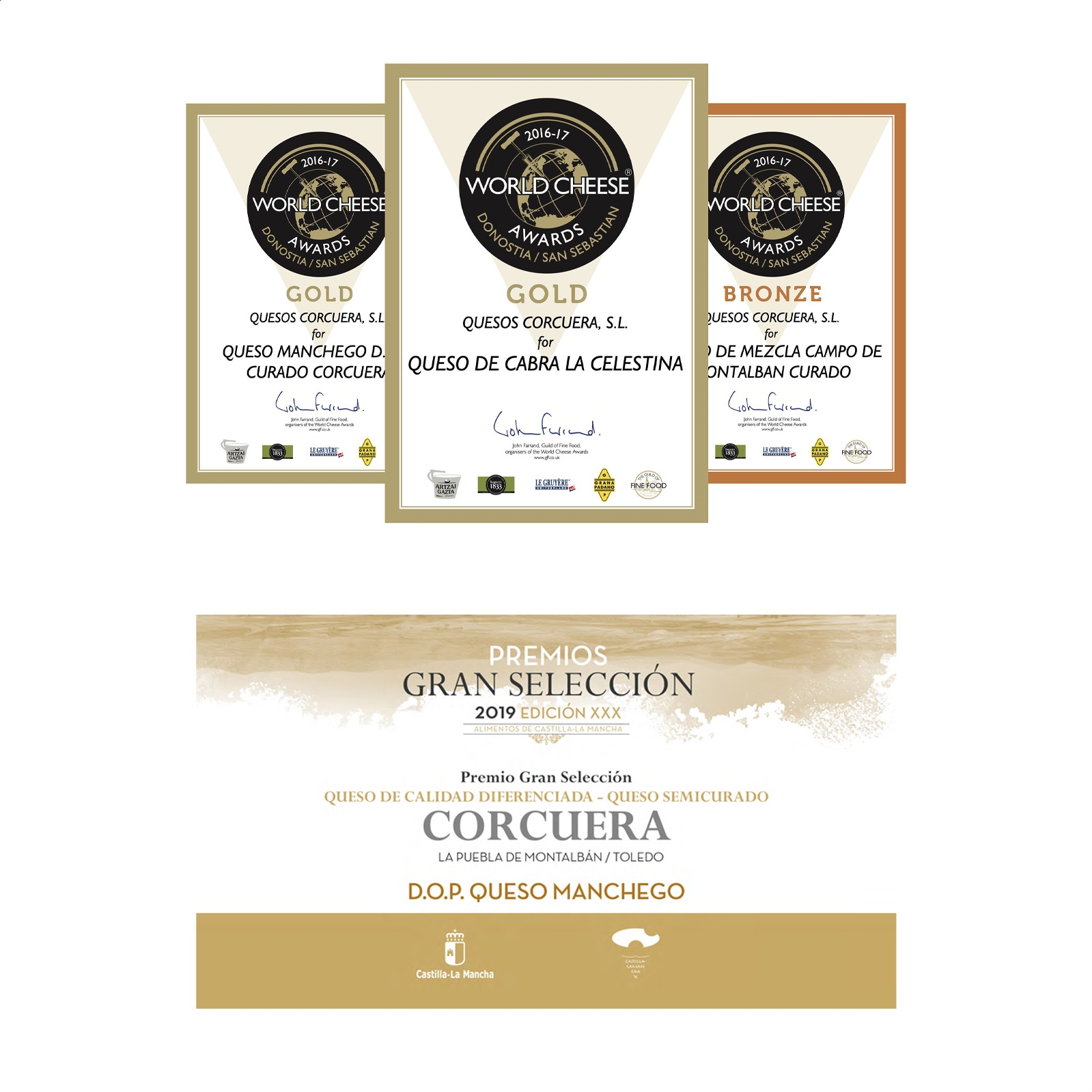 Quesos Corcuera - Lote cuñas queso de oveja D.O.P. Queso Manchego cuñas de 300g, 4uds