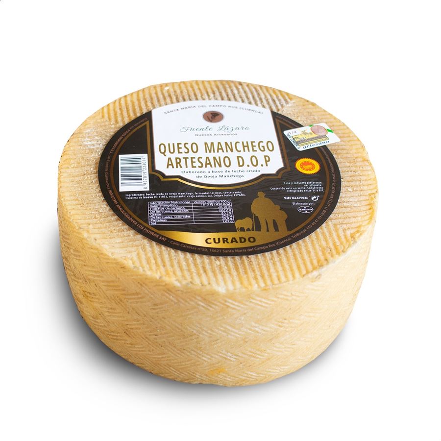 Quesos Fuente Lázaro - Queso Manchego artesano curado D.O.P. Queso Manchego 3,2Kg, 1ud