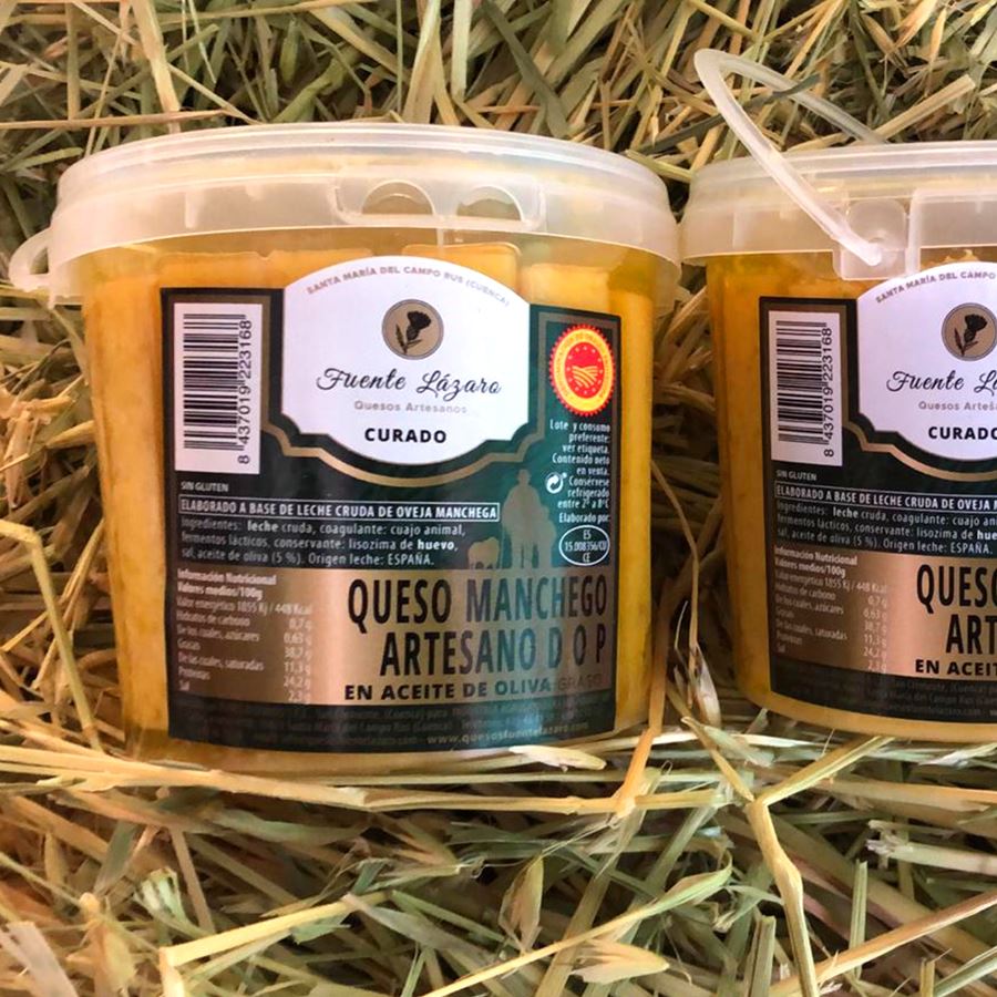 Quesos Fuente Lázaro - Tarrina de Queso Manchego en aceite de oliva D.O.P. Queso Manchego 1,1Kg, 2uds