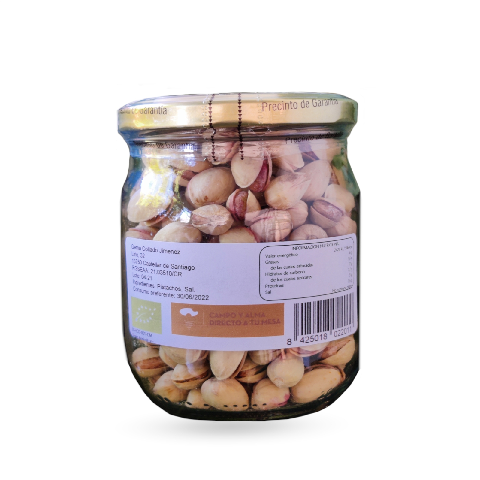 Pistachos Collado - Pistachos tostados con sal ecológicos 250g, 6uds