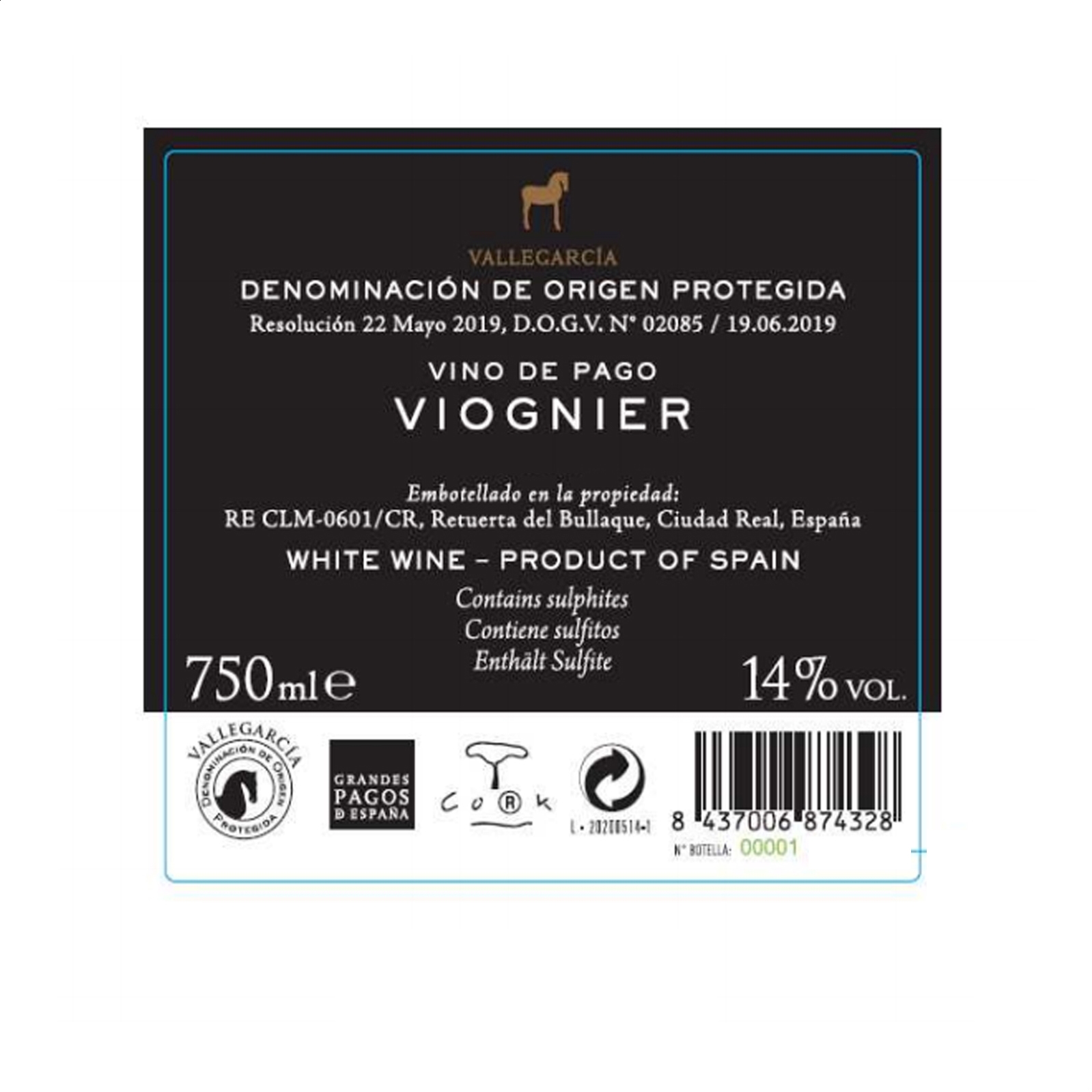 Pago de Vallegarcía - Vino blanco Viognier 2022 D.O.P. Vallegarcía 75cl, 6uds