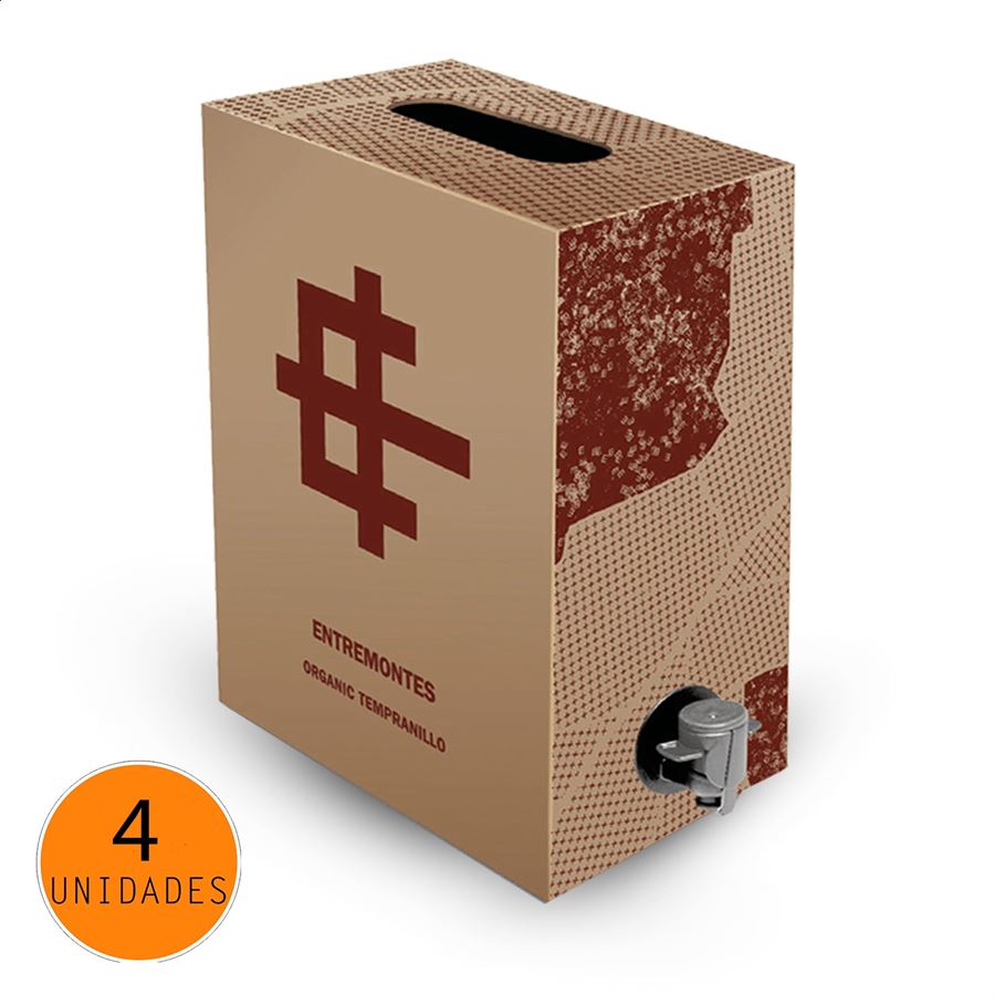 Entremontes - Vino tinto Tempranillo Ecológico D.O.P. La Mancha Bag in Box de 3L, 4uds