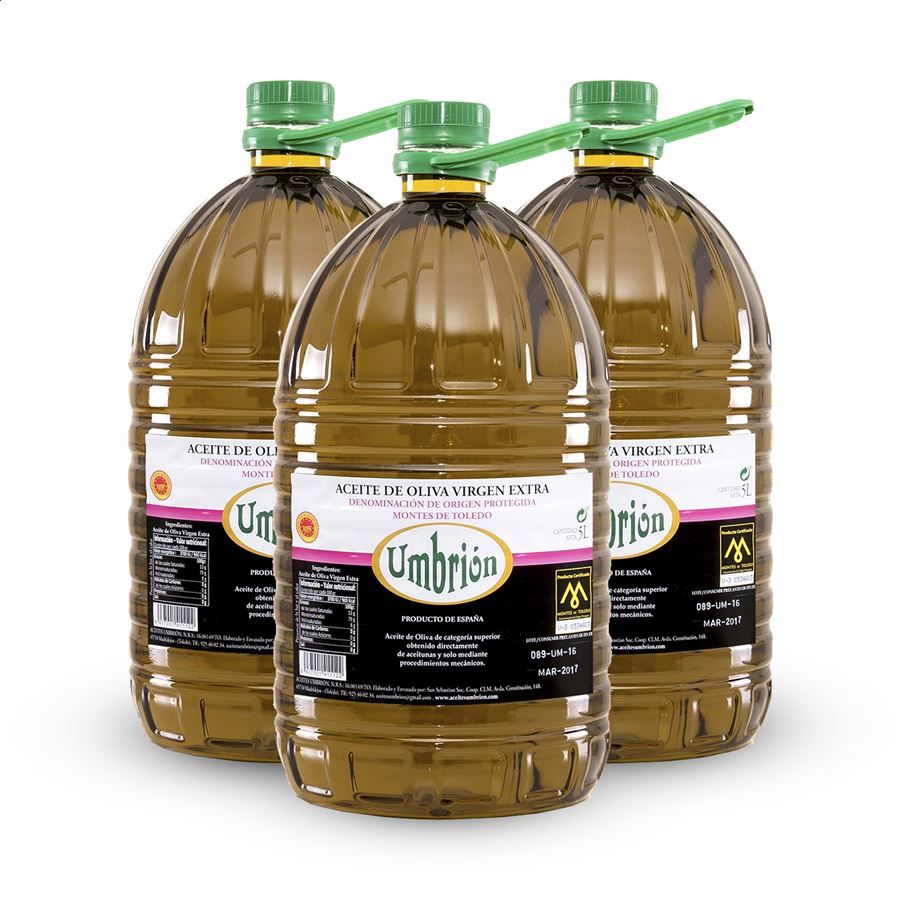 Umbrión - Aceite de oliva virgen extra Cornicabra D.O.P. Montes de Toledo 5L, 3uds