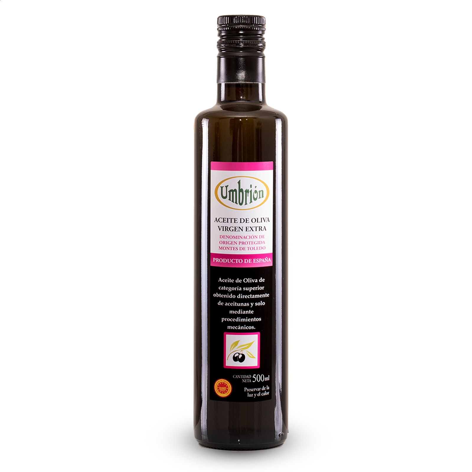 Umbrión - Aceite de oliva virgen extra Cornicabra D.O.P. Montes de Toledo 500ml, 12uds