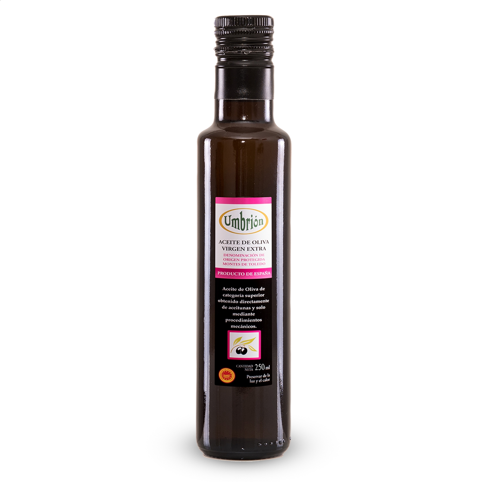 Umbrión - Aceite de oliva virgen extra Cornicabra D.O.P. Montes de Toledo 250ml, 3uds