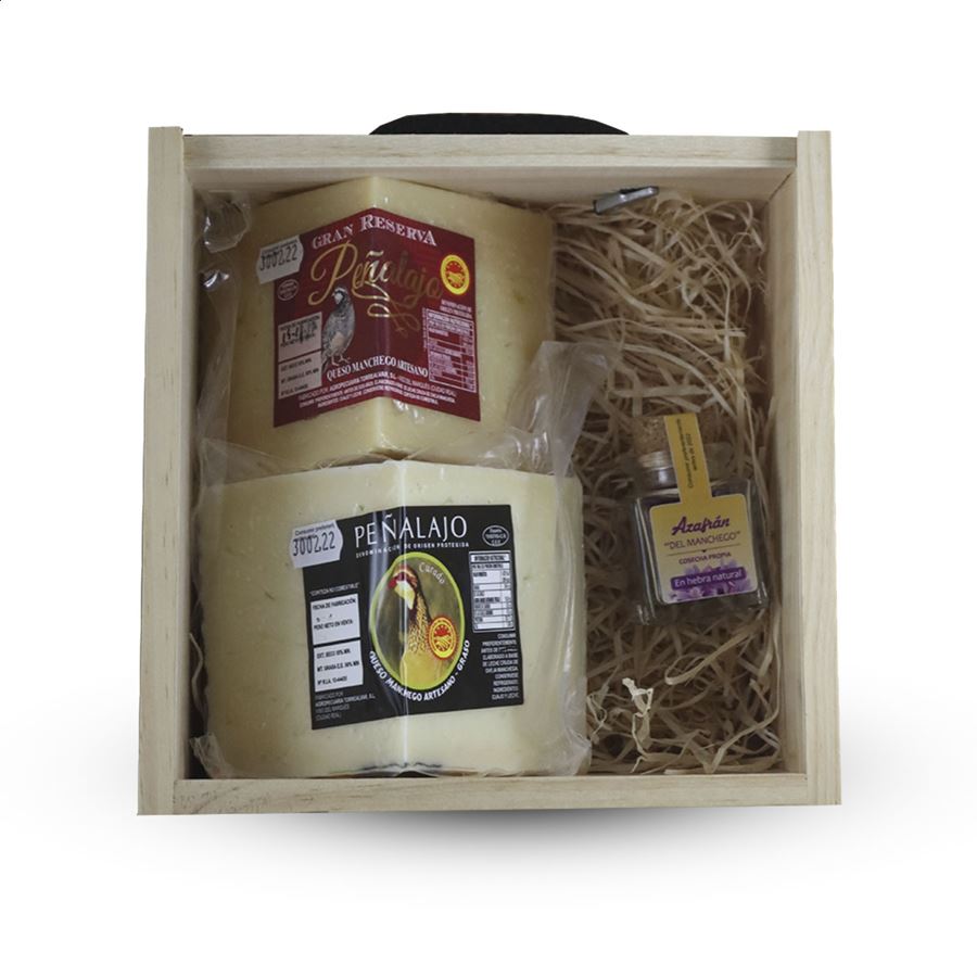 Quesos Peñalajo - Lote de queso de oveja curado, gran reserva y azafrán, 3uds