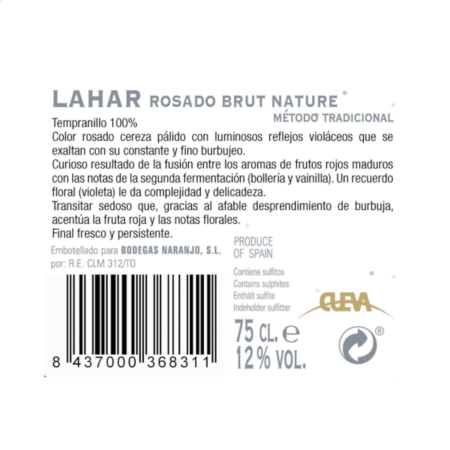 Bodegas Naranjo - Lahar Brut Nature vino espumoso blanco y rosado MC Cueva 75cl, 6uds