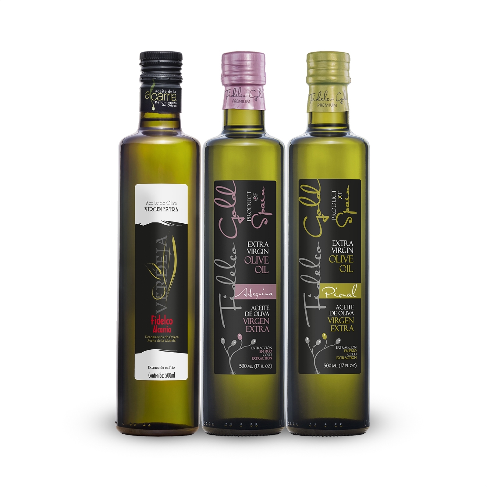 Aceites Delgado - Estuche AOVE distintas variedades premium 500ml, 3uds