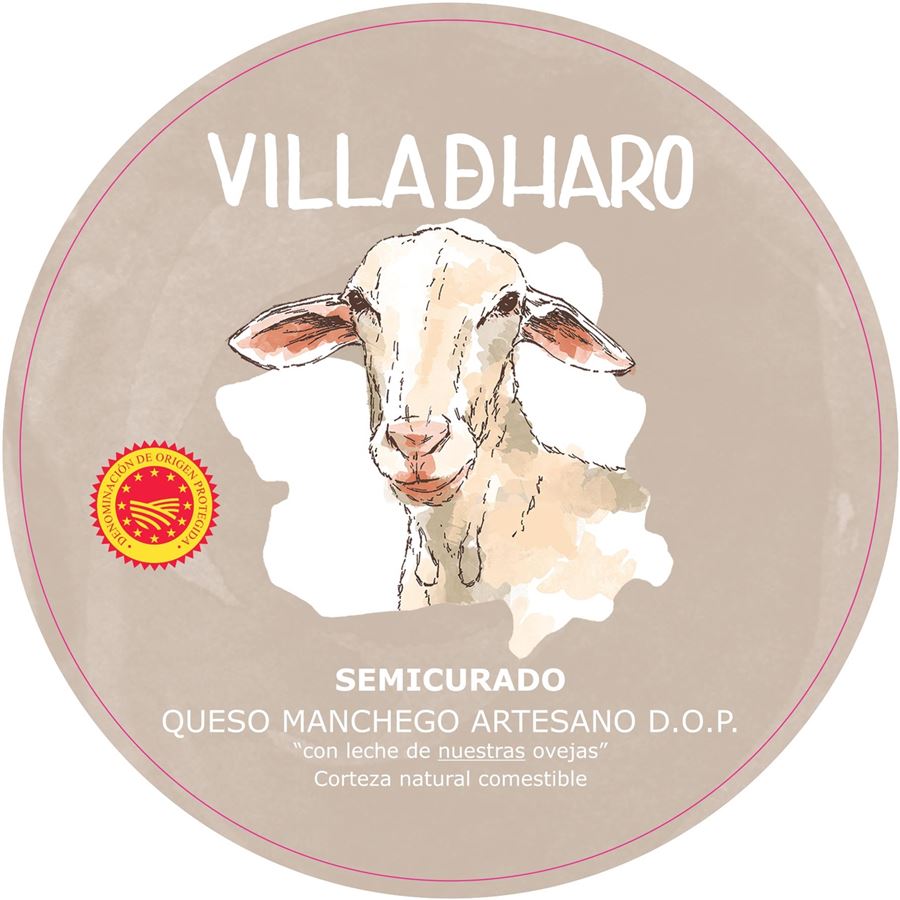 Quesería Villadharo - Queso semicurado de oveja D.O.P. Queso Manchego 2,5Kg, 1ud