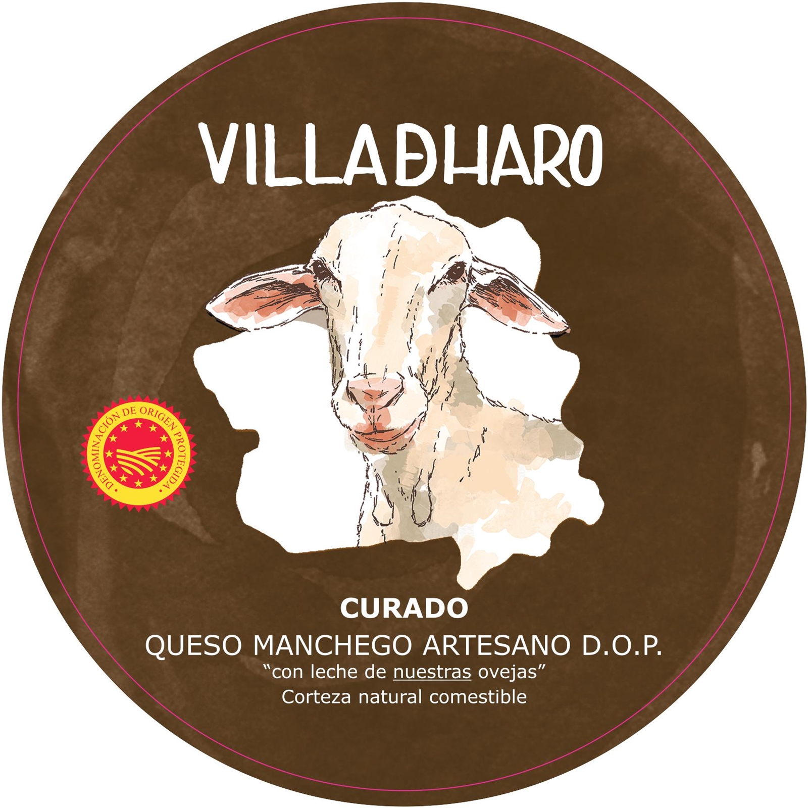 Quesería Villadharo - Queso curado de oveja D.O.P. Queso Manchego 1Kg, 1ud