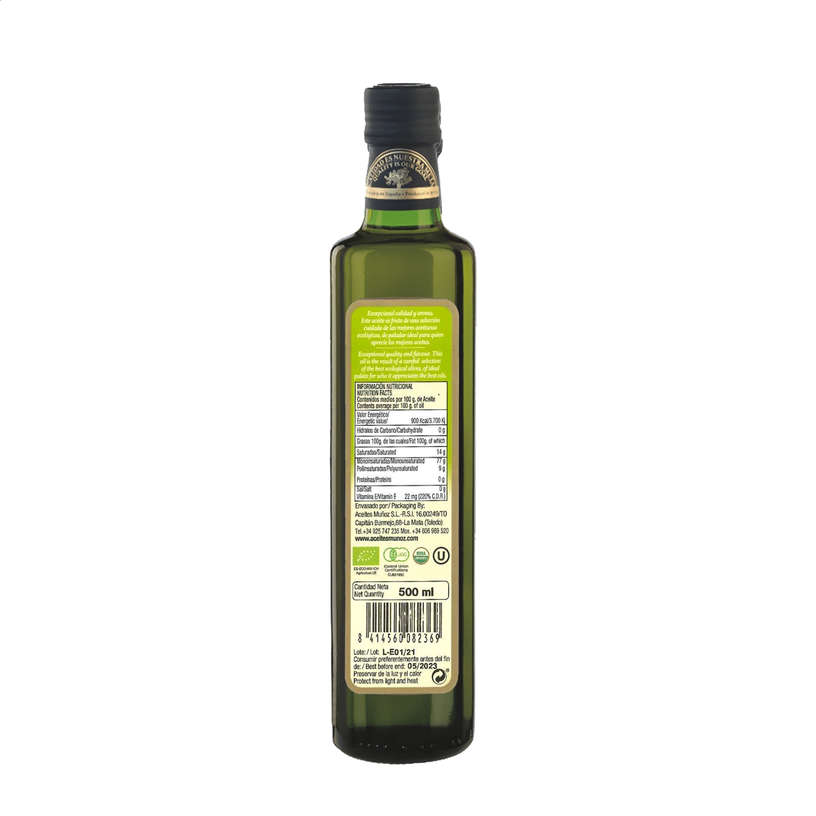 Aceites Muñoz - Aceite de Oliva Virgen Extra Bio 500ml, 12uds