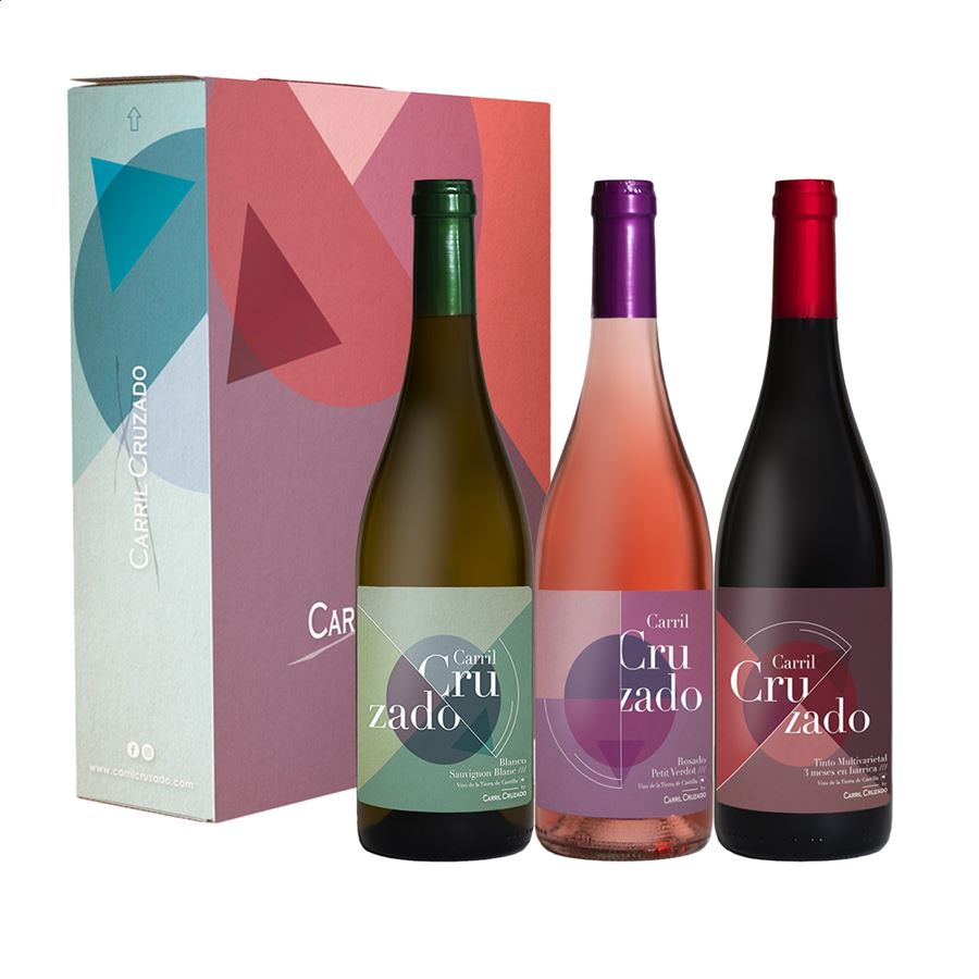 Carril Cruzado - Lote degustación de vino blanco, tinto y rosado 75cl, 3uds