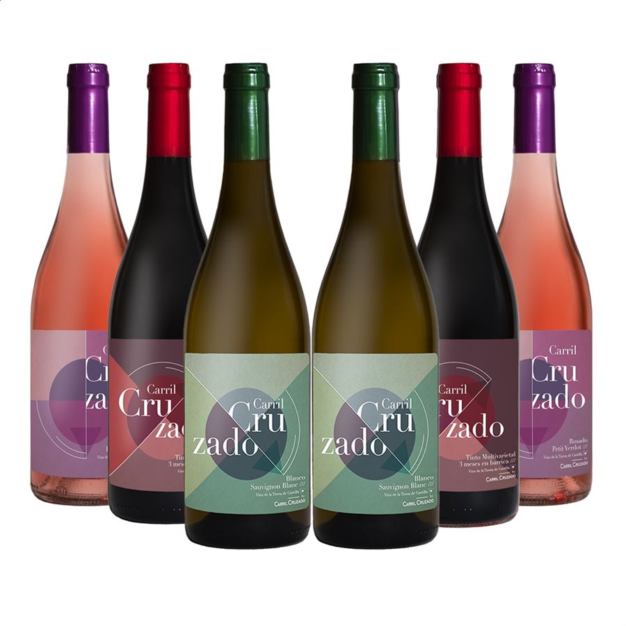 Carril Cruzado - Lote degustación de vino blanco, tinto y rosado 75cl, 6uds