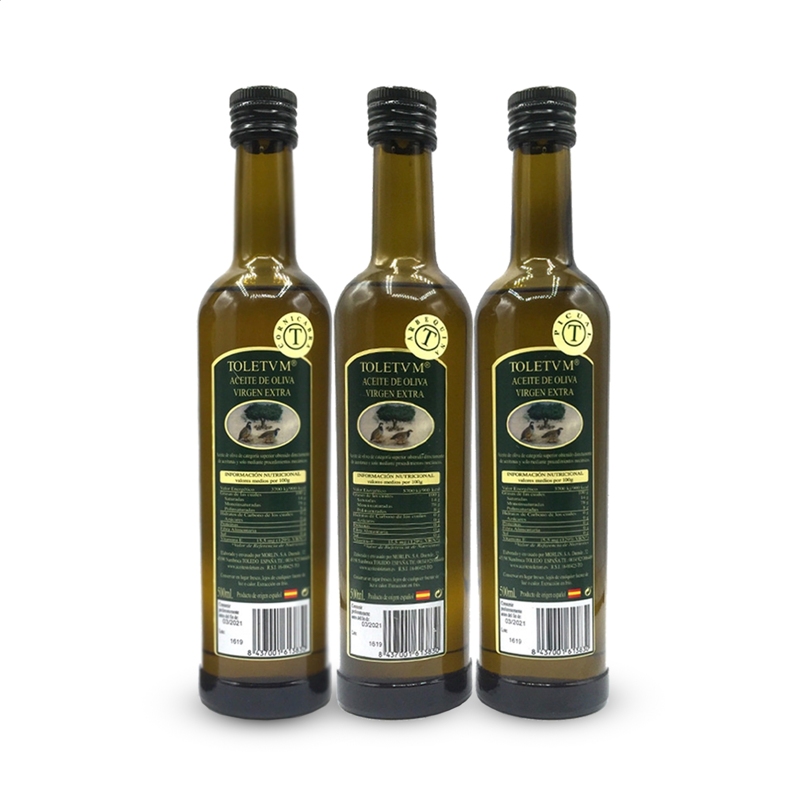 Toletvm - Lote AOVE Pama Cornicabra, Arbequina y Picual 500ml, 3uds