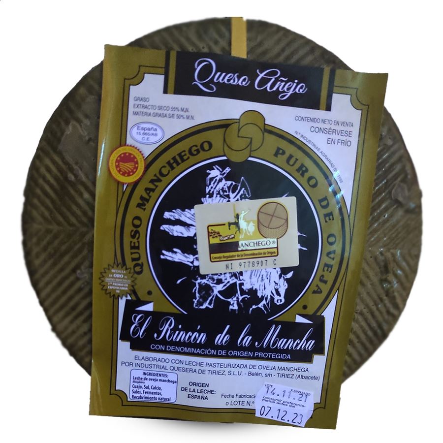 Industrial Quesera Tiriez - El Rincón de la Mancha queso de oveja añejo D.O.P. Queso Manchego 3,5Kg, 1ud