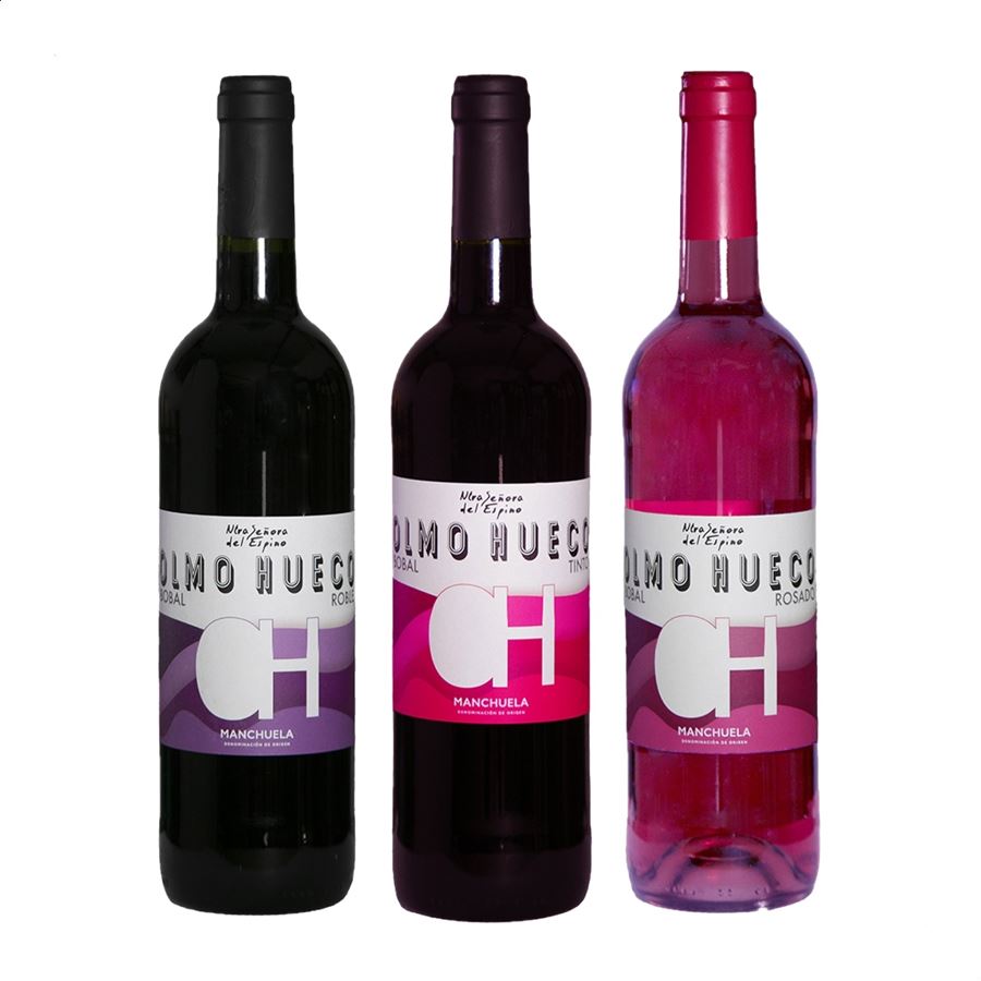 Olmo Hueco - Lote de vinos tintos y rosado D.O.P. Manchuela 75cl, 3uds