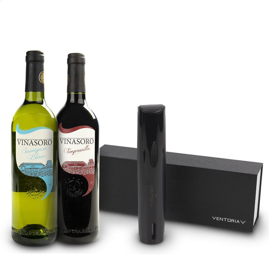 Bodegas Viñasoro - Lote de vino tinto y blanco IGP Vino de la Tierra de Castilla 75cl + sacacorchos eléctrico, 3uds