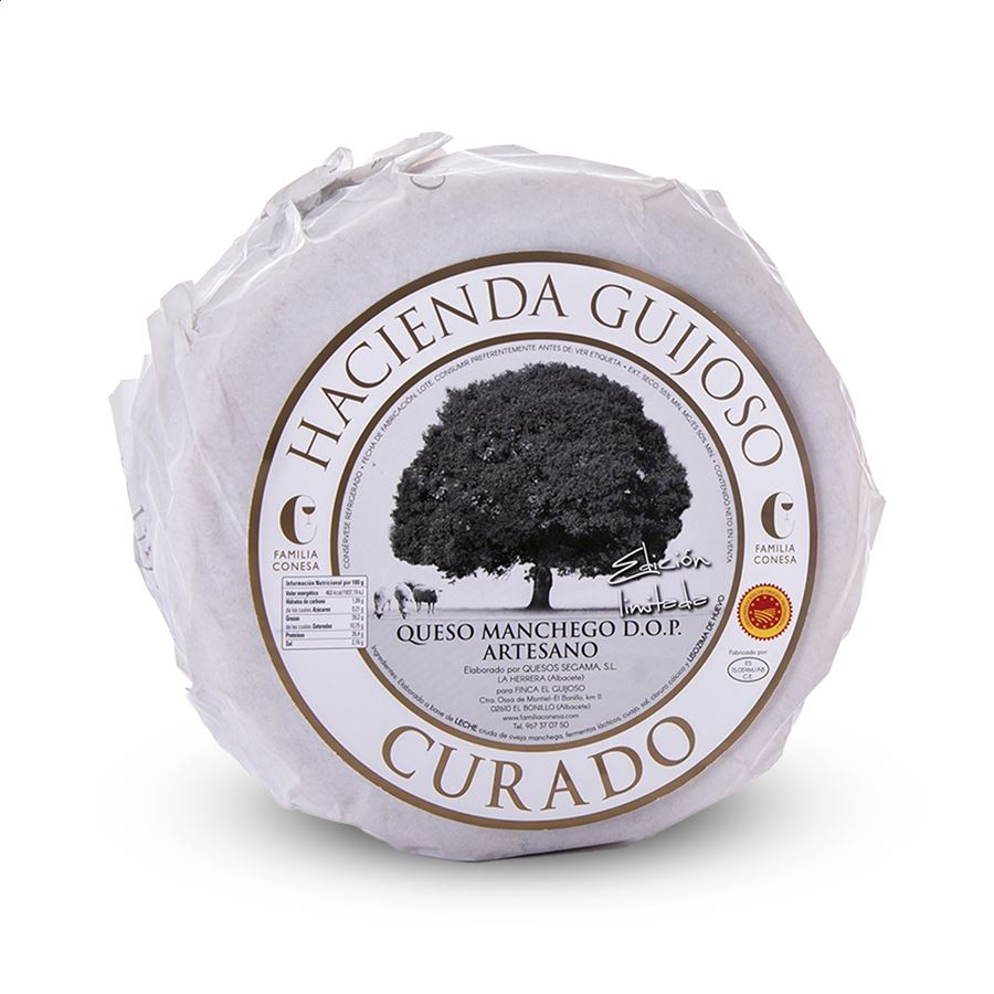 Bodegas Familia Conesa - Hacienda Guijoso queso curado de leche cruda D.O.P. Queso Manchego 3Kg, 1ud