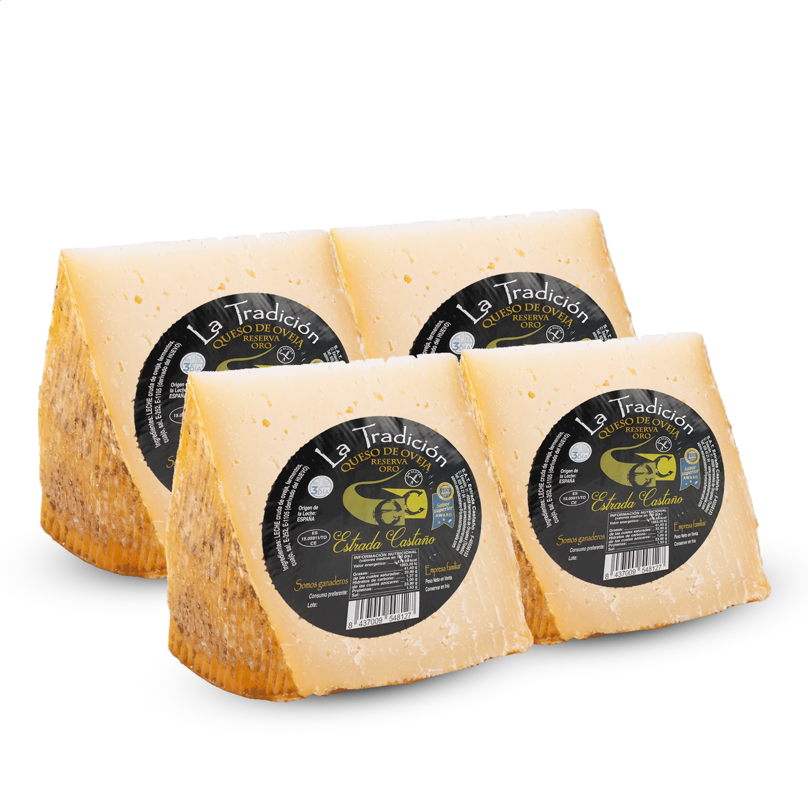 Quesería Estrada Castaño - La Tradición cuñas de queso de oveja reserva oro 350-400g aprox, 4uds