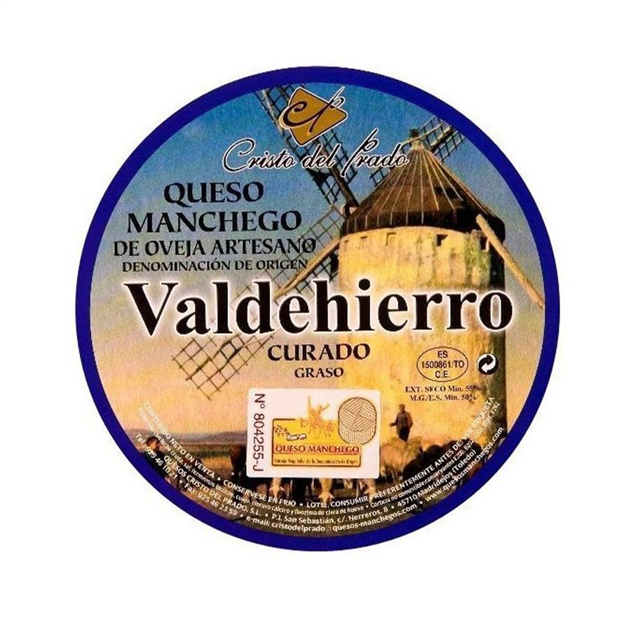 Quesos Cristo del Prado - Valdehierro artesano curado de leche cruda D.O.P. Queso Manchego 3,1Kg aprox, 1ud