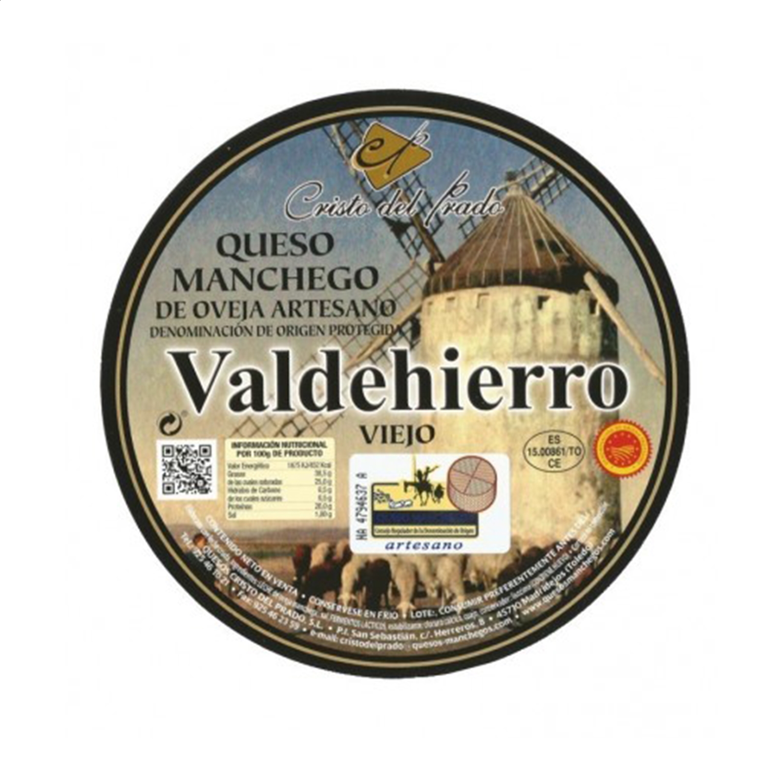 Quesos Cristo del Prado - Valdehierro viejo artesano de leche cruda D.O.P. Queso Manchego 3Kg aprox, 1ud