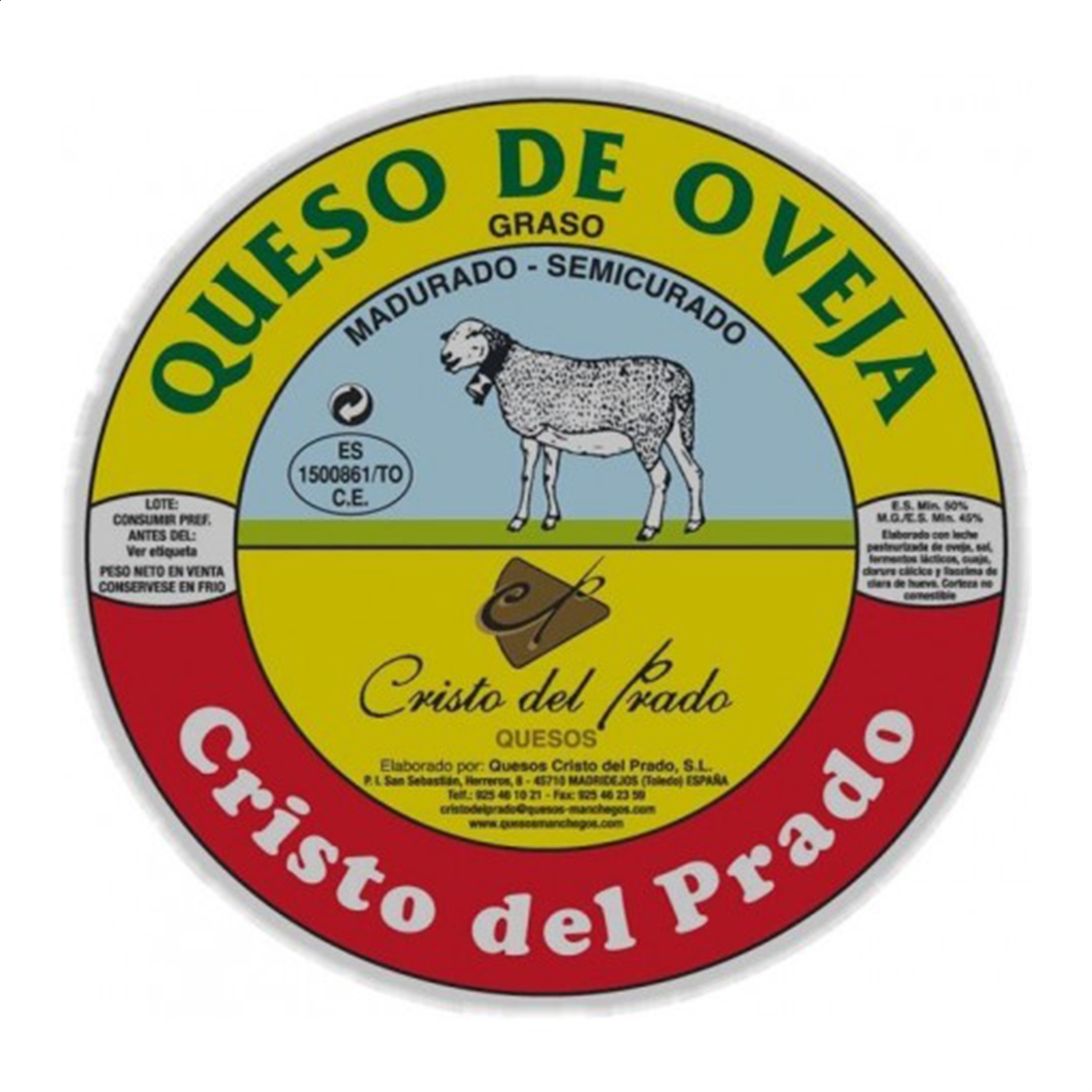 Quesos Cristo del Prado - Queso semicurado de leche pasteurizada 3,2Kg aprox, 1ud