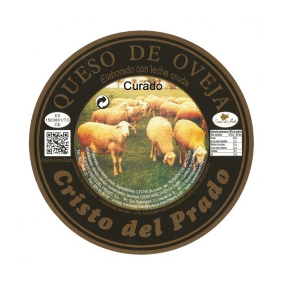 Quesos Cristo del Prado - Queso curado de leche cruda 3,1Kg aprox, 1ud