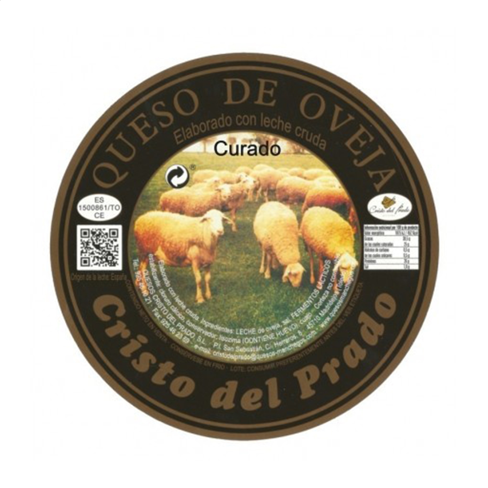 Quesos Cristo del Prado - Queso curado de leche cruda 2,1Kg aprox, 1ud