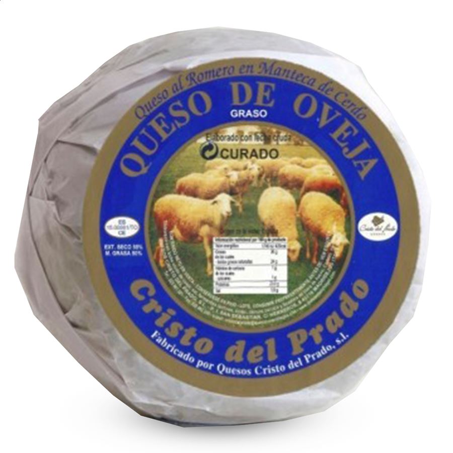 Quesos Cristo del Prado - Queso con manteca de cerdo ibérico y romero de leche cruda 3,3Kg aprox, 1ud