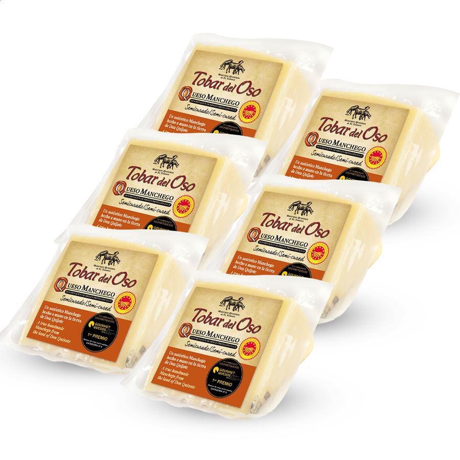 Tobar del Oso - Queso semicurado de leche pasteurizada D.O.P. Queso Manchego 250g, 6uds