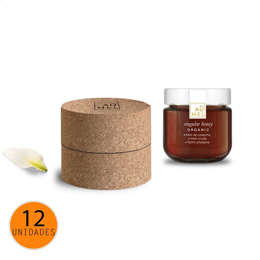 Aumel Organic Honey - Miel de bosque ecológica en envase de corcho 300g, 12uds