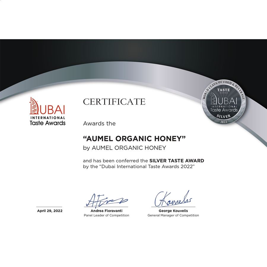 Aumel Organic Honey - Miel de bosque ecológica en envase de corcho 300g, 24uds