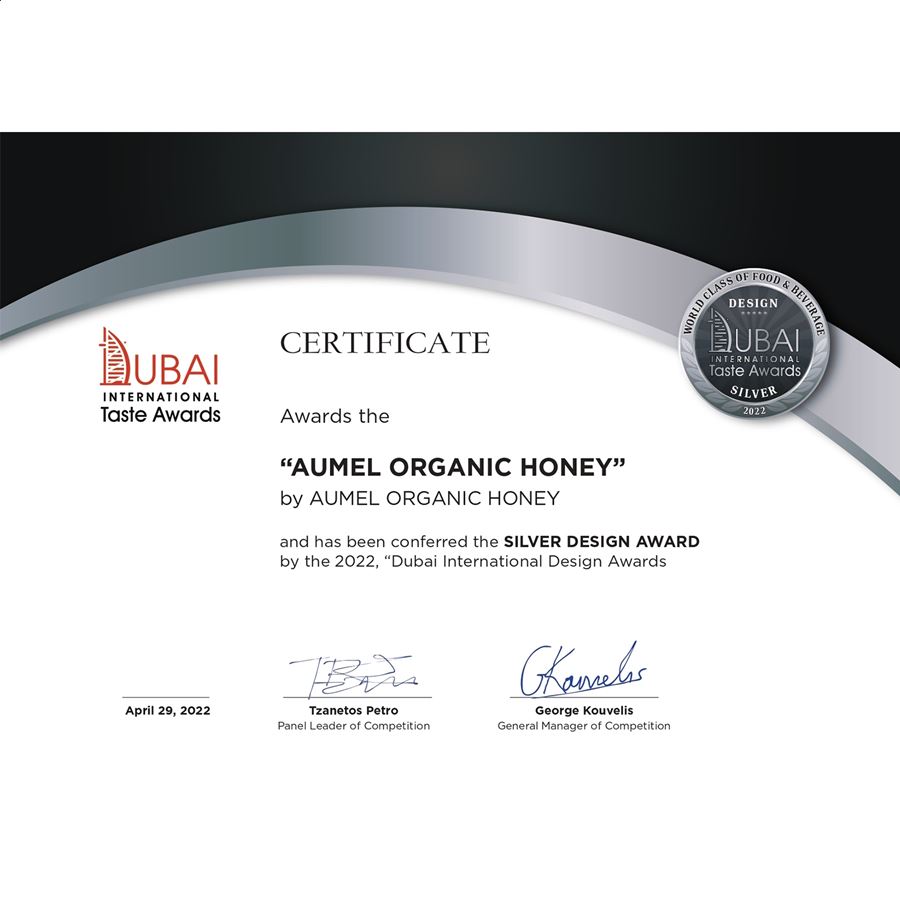 Aumel Organic Honey - Miel de bosque ecológica en packaging flor de Jara 300g, 24uds