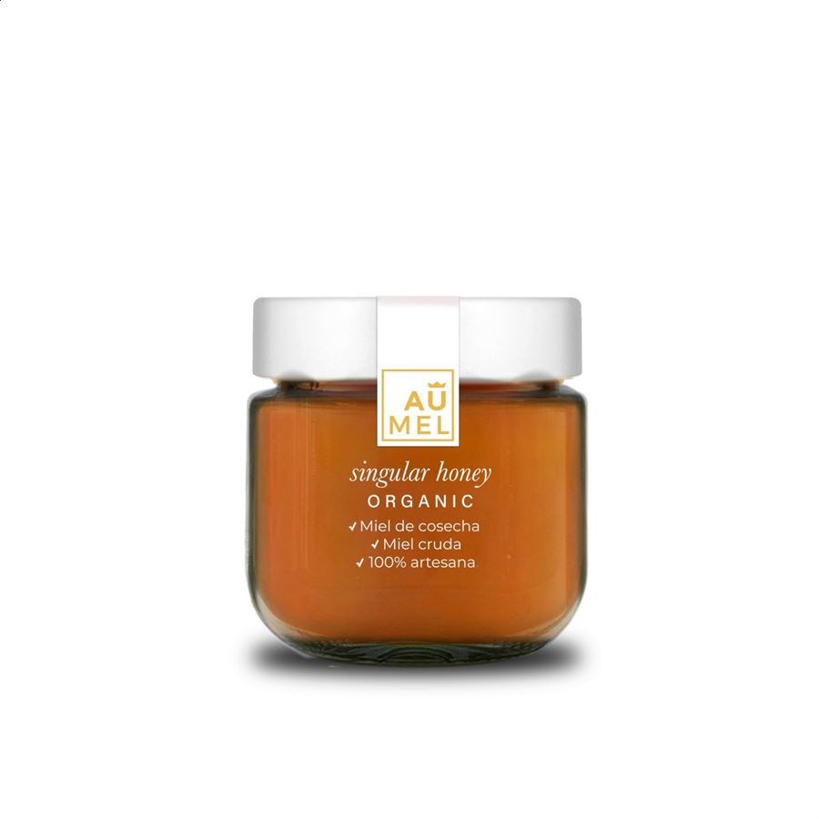 Aumel Organic Honey - Miel de mil flores ecológica en envase de corcho 300g, 12uds