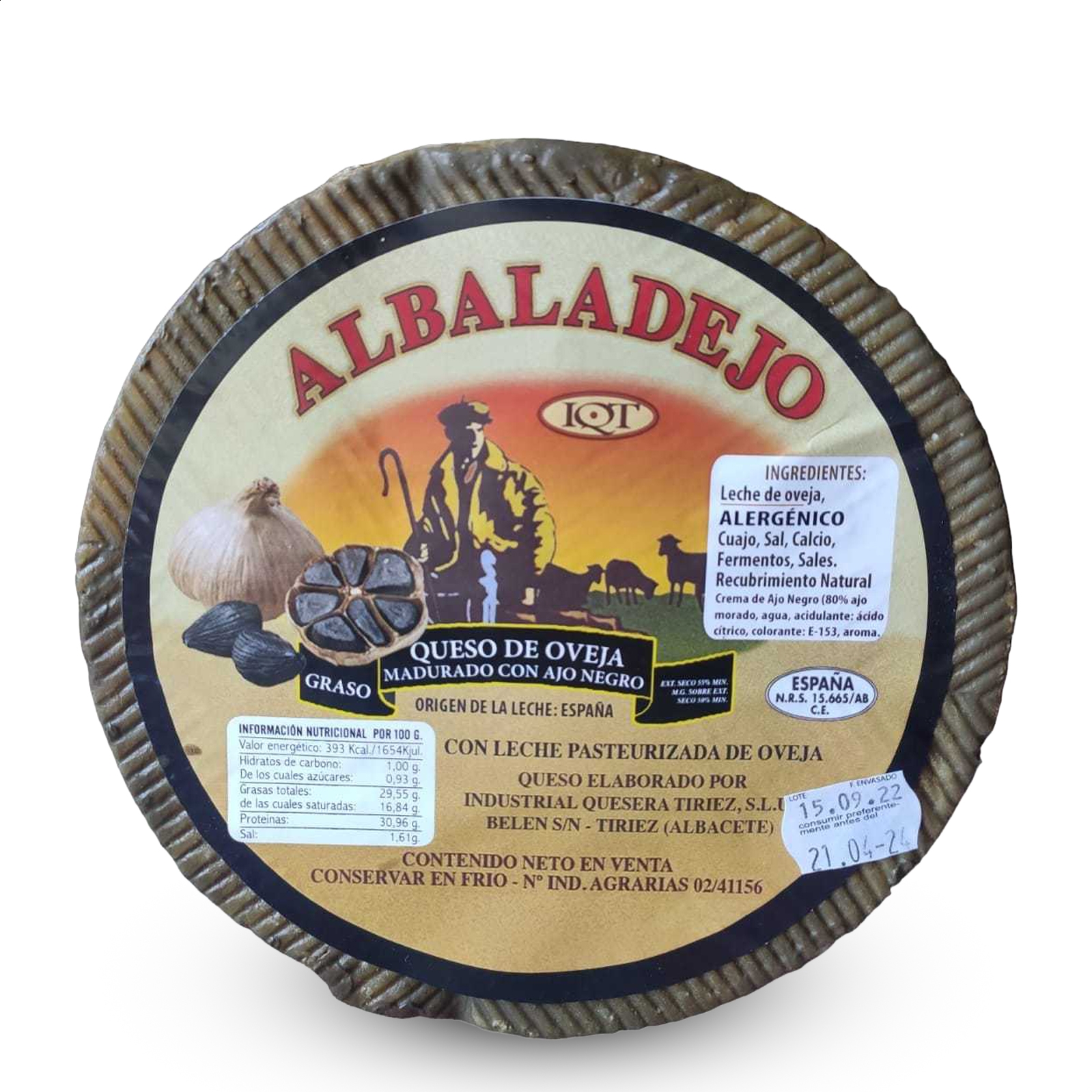 Industrial Quesera Tiriez - Albadalejo queso de oveja madurado con ajo negro 2,7Kg, 1ud